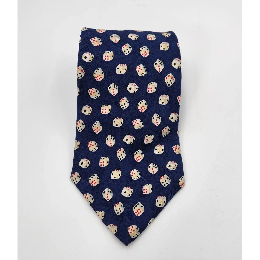 Joe Boxer Neck Tie Pointed Men's One Size Blue Allover Dice Print Silk Formal